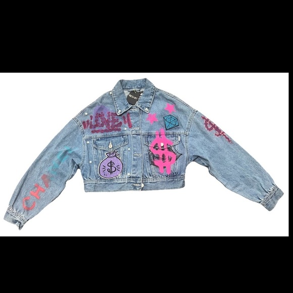 Bershka Jeans Jacket Women Barbie Design XS (0387) - Picture 2 of 16